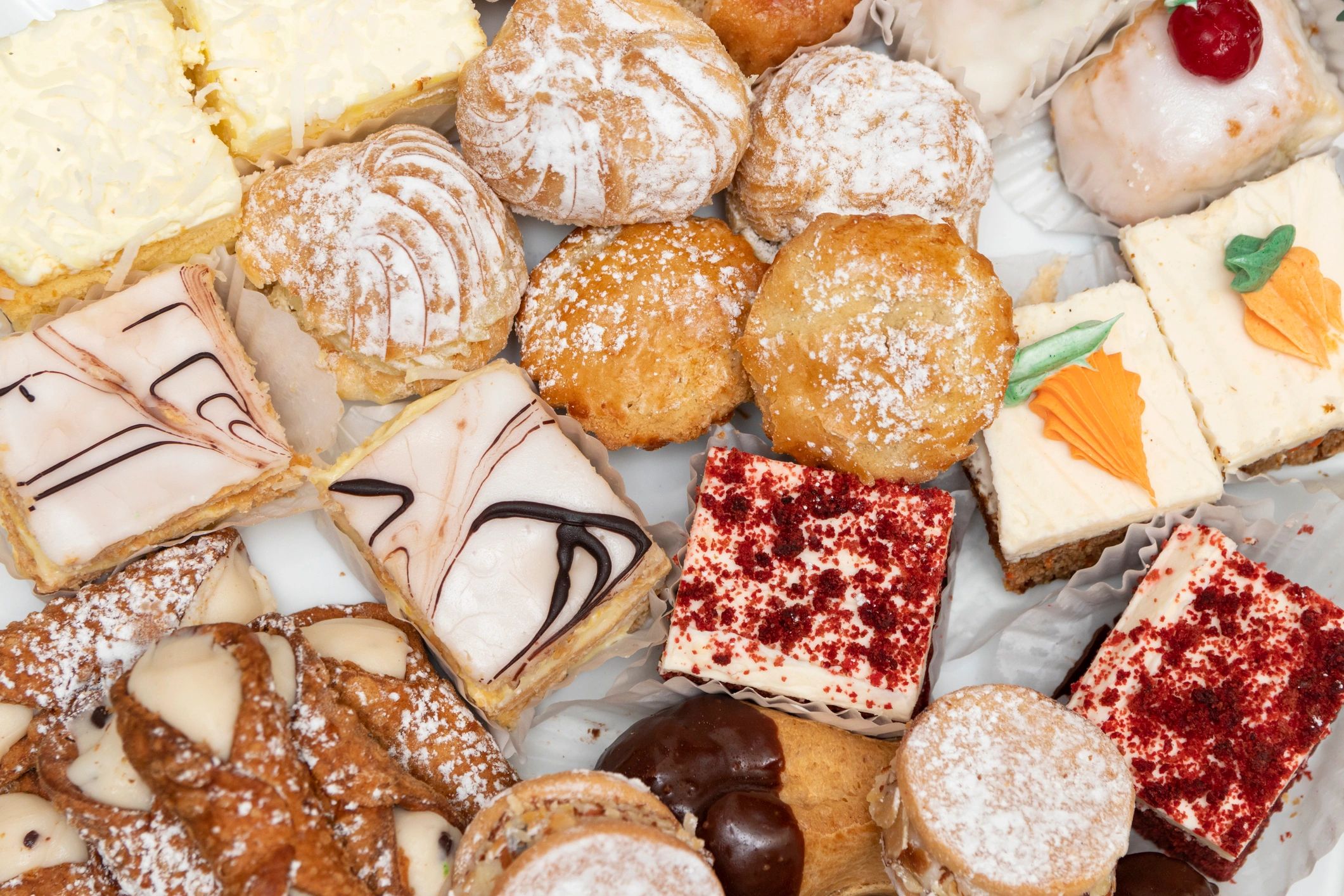 Assorted dessert pastries arranged on a platter